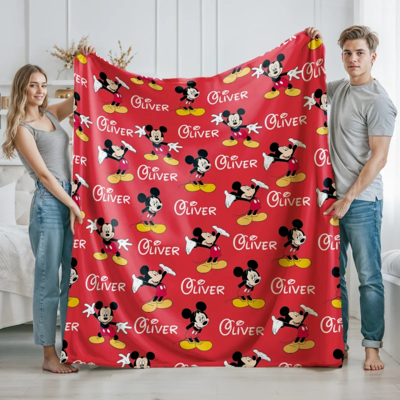 Disney Mickey Mouse Custom Name Blanket, Fleece Minky Sherpa Throws, Cartoon Style Gift for Boys and Girls, Christmas Gift, Bed Quilt Merch