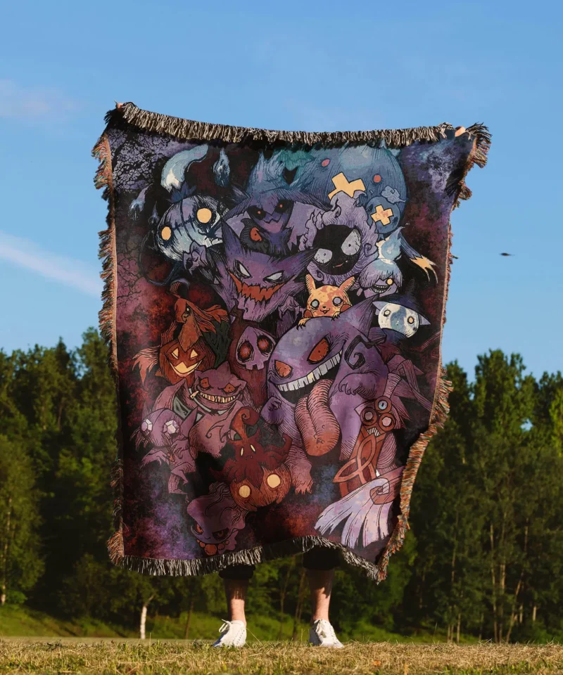 Anime Hand Woven Blanket Ghost Pokemon Tapestry Throw Gengar poison