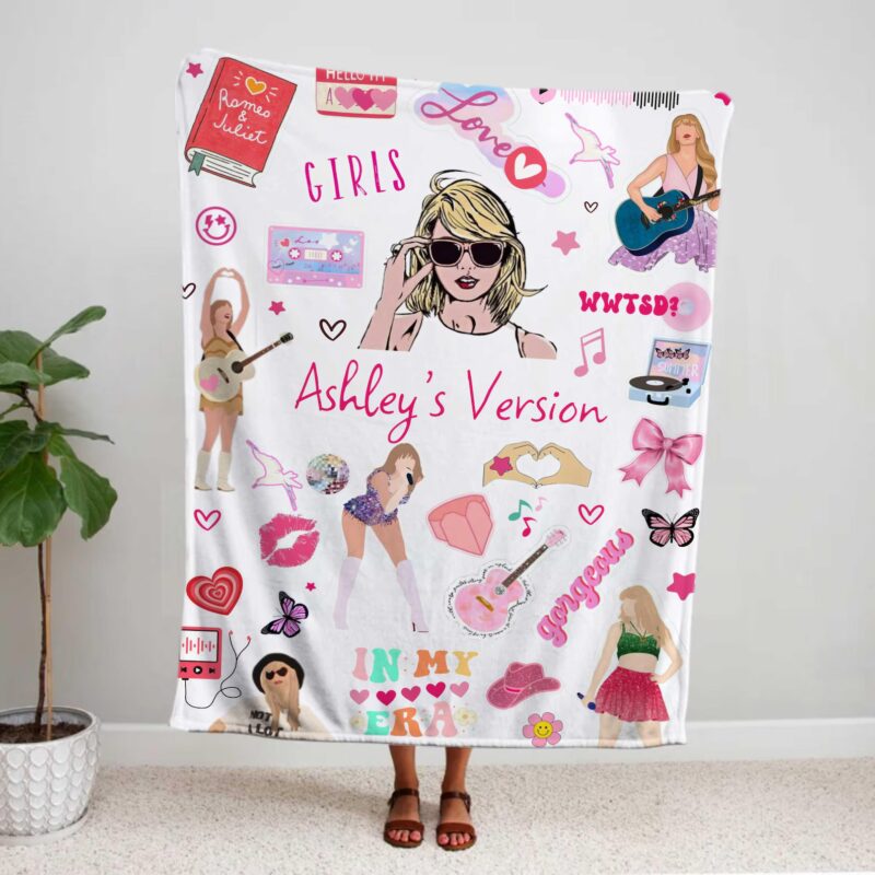 Personalized Taylor Swift Blanket For Kids, Christmas Gift To Niece, Blanket Personalized, Girls Custom Blanket, Girls Name Blanket, Pink Girl Blanket