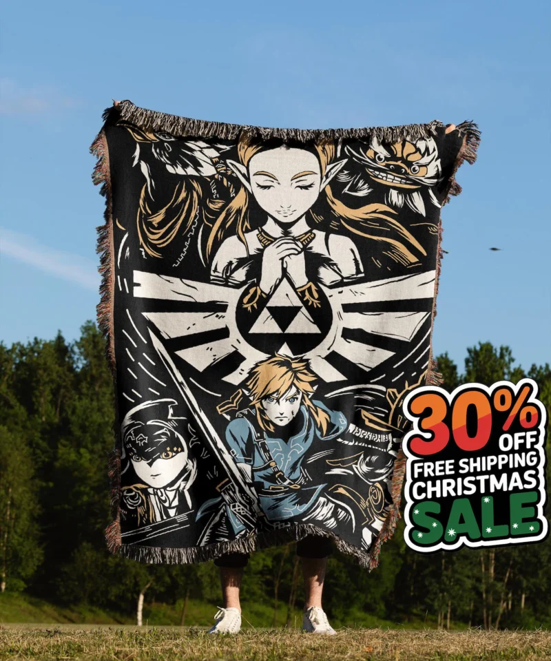 Link Hand Woven Blanket Zelda Tapestry Throw Retro Gaming Gift